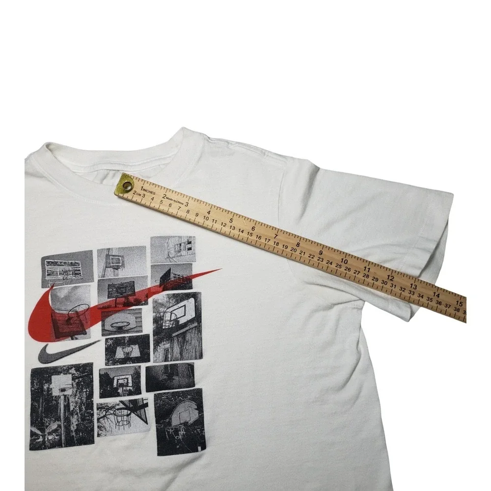 Nike Basketball Graphic T-Shirt White Red Swoosh Hoop Collage Mens XL